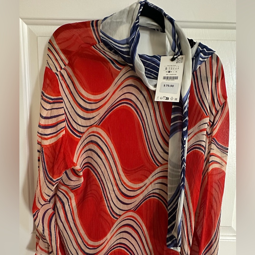 Vibrant Red and Blue Wave Patterned Top